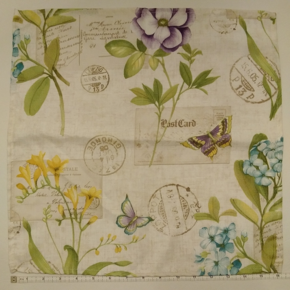Elrene Botanical Blossom Cloth NAPKINS Set of 4 Floral Butterfly Postmark ~17x17 - Picture 6 of 13